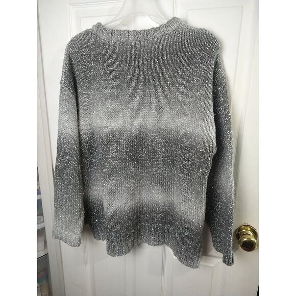 Liz Claiborne Woman XL Sweater Grey Sparkly Hi Low Ombre Striped Pullover - Picture 11 of 11